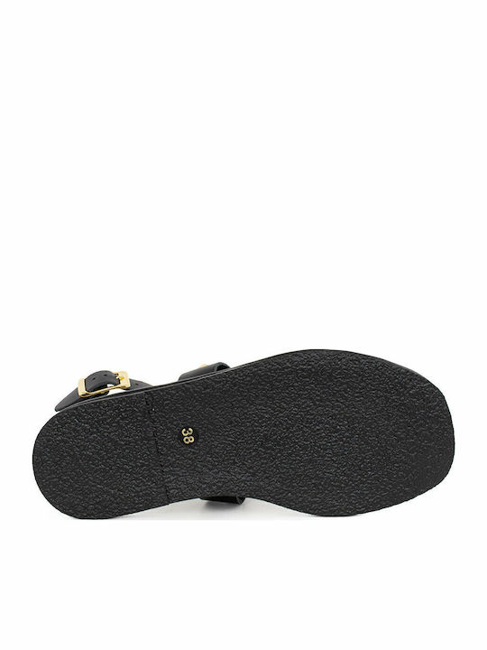 Leather Women's Flat Sandals Gladiator in Black Color