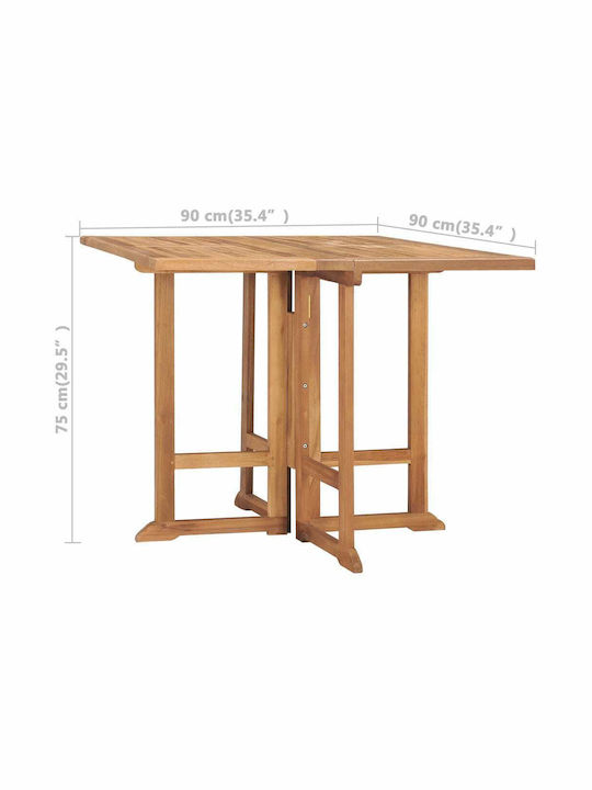 Garden Table for Small Outdoor Spaces from Teak Foldable Brown 90x90x75cm