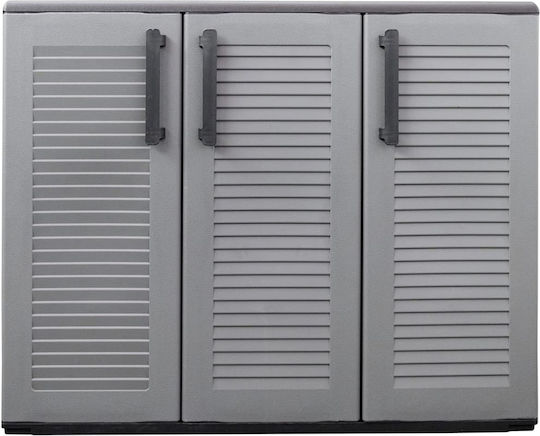 Dreitüriger Kleiderschrank Kunststoff mit Trennwand & 1 Regal Γκρι / Μαύρο 102x37x84cm