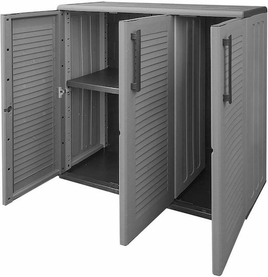 Dreitüriger Kleiderschrank Kunststoff mit Trennwand & 1 Regal Γκρι / Μαύρο 102x37x84cm