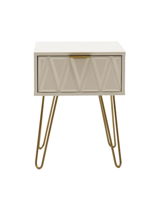 Bedside Table Isla Wooden White Painting - Gold 42x35x55cm