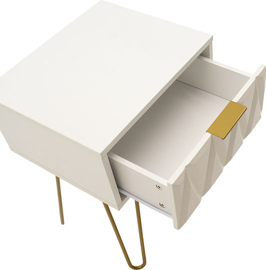 Bedside Table Isla Wooden White Painting - Gold 42x35x55cm