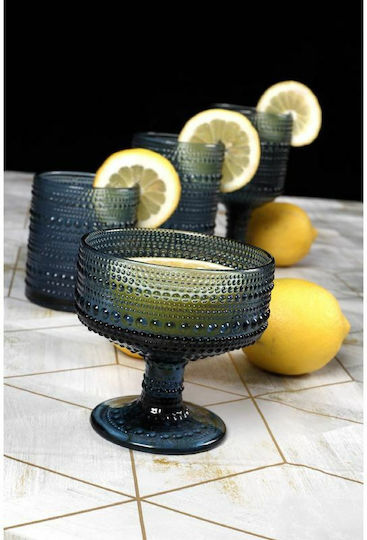 HFA Drops Ice Cream Serving Bowl Round Glass Blue with Diameter 10cm