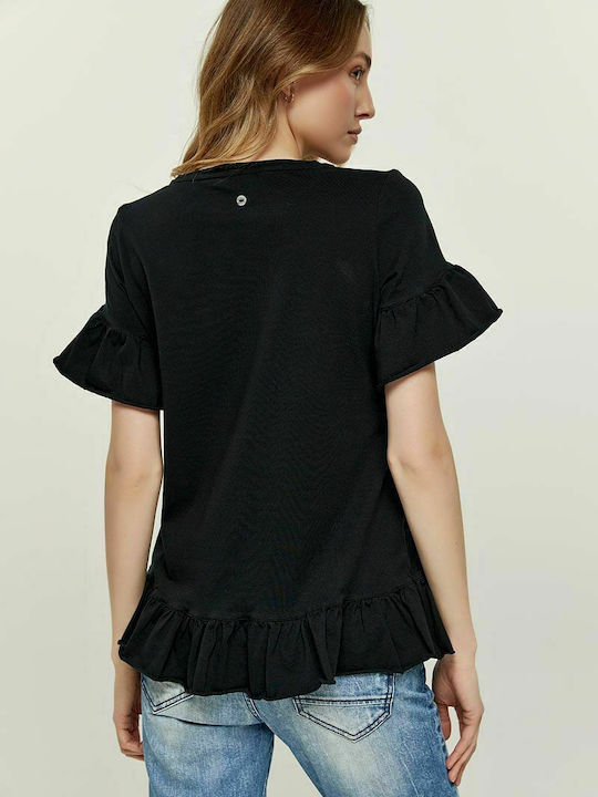 Edward Jeans Women's Summer Blouse Cotton Short Sleeve Black