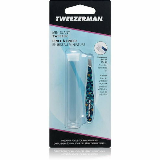 Tweezerman Eyebrow Tweezer with Curved Tip Mini Slant Blue 1pcs