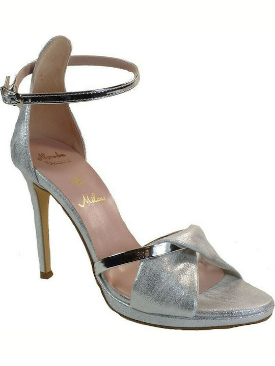 Alessandra Paggioti Women's Sandals 40637 with Ankle Strap Silver