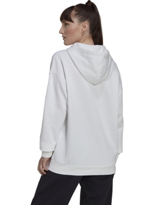 adidas Essentials Logo Boyfriend Φούτερ Λευκό με Κουκούλα