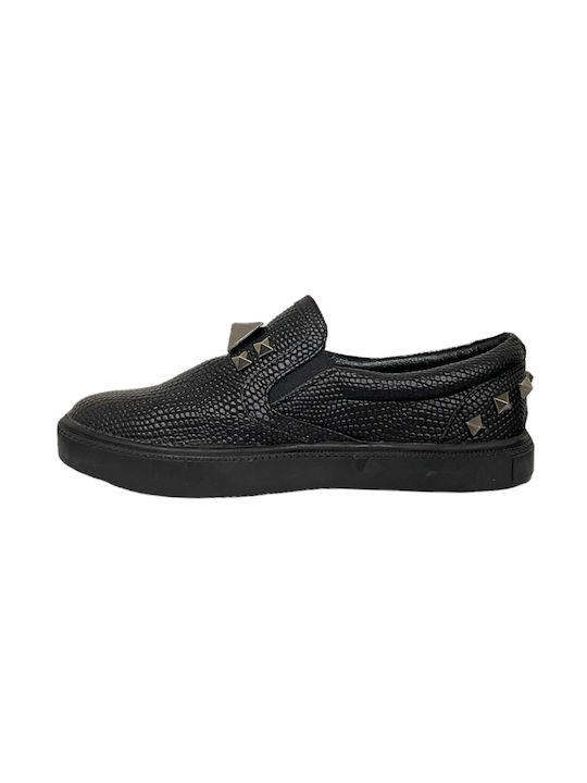 Schwarze Leder Loafers mit Nieten