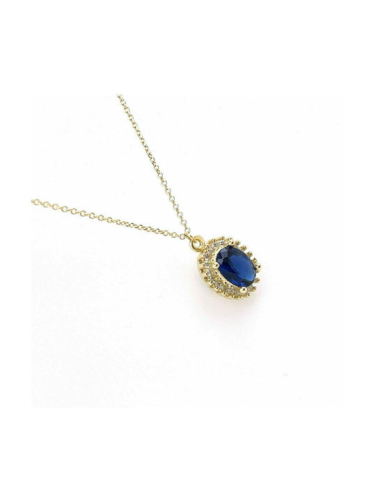 Necklace with Blue Stone Rosette in 14K Gold