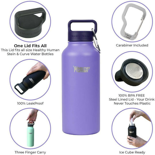 Healthy Human Stein Bottle Recyclable Thermos Bottle Stainless Steel BPA Free 620ml Lilac With Loop