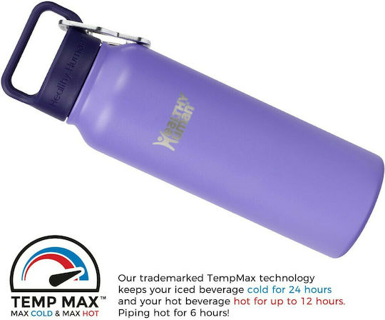Healthy Human Stein Bottle Recyclable Thermos Bottle Stainless Steel BPA Free 620ml Lilac With Loop