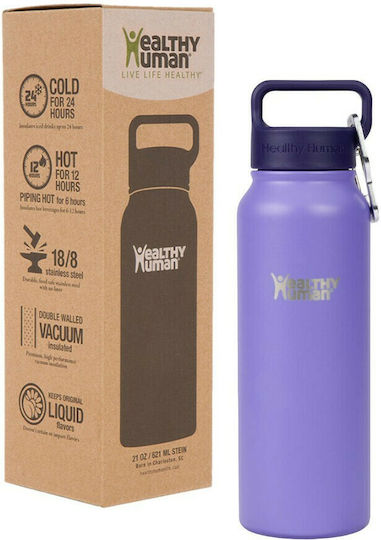Healthy Human Stein Bottle Recyclable Thermos Bottle Stainless Steel BPA Free 620ml Lilac With Loop