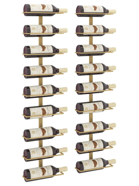 vidaXL Perete Suport pentru Sticle Metal pentru 9 Sticle Auriu 24x9.5x98εκ.