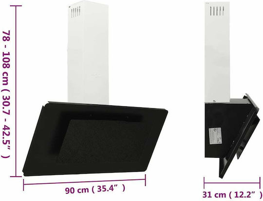 vidaXL Απορροφητήρας Καμινάδα 90cm Μαύρος