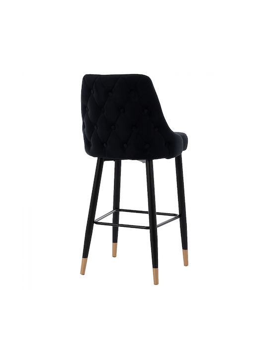 Stool Bar with Backrest Upholstered with Velvet Serenity Black Velvet-Black Metal 2pcs 53x48x110cm