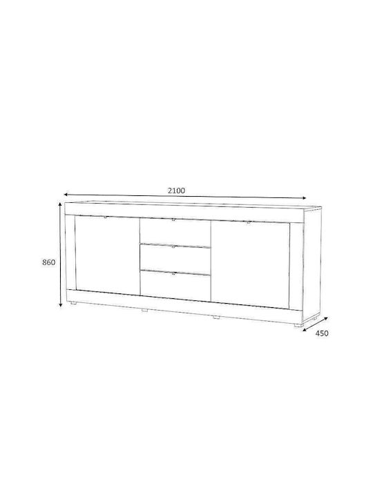 Wooden Buffet with Drawers Ανθρακί L210xW45xH86cm