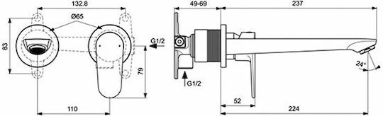 Ideal Standard Cerafine O Σετ Μίκτης & Στόμιο Εντοιχισμού Νιπτήρα 1 Εξόδου Ασημί