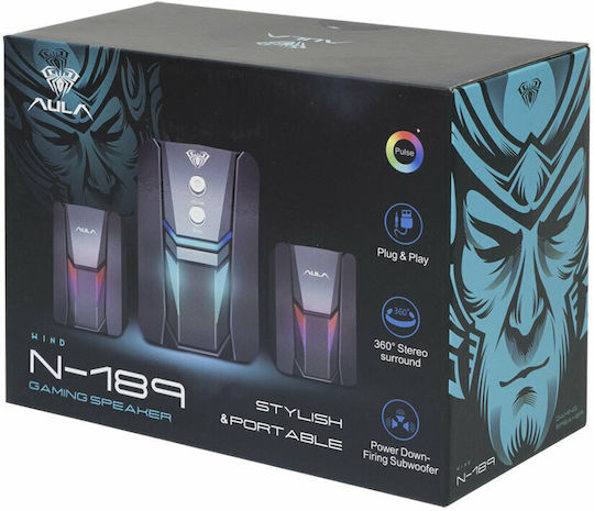 Aula N-189 Ηχεία Υπολογιστή 2.1 με RGB Φωτισμό και Ισχύ 5W σε Μαύρο Χρώμα