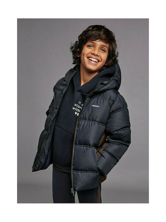 Mayoral Kids Quilted Jacket Long Hooded Navy Blue