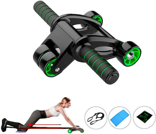 Aoke Roller 4 Wheel Abdominal Wheel Black with Anti-Slip Handles, Mat & Resistance Bands