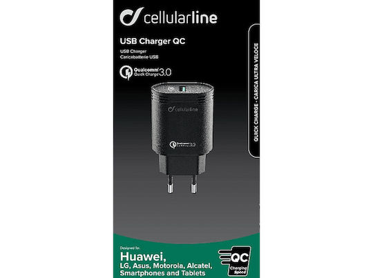 Cellular Line Ladegerät ohne Kabel mit USB-A Anschluss 18W Schwarzs (ACHHUUSBQCK)