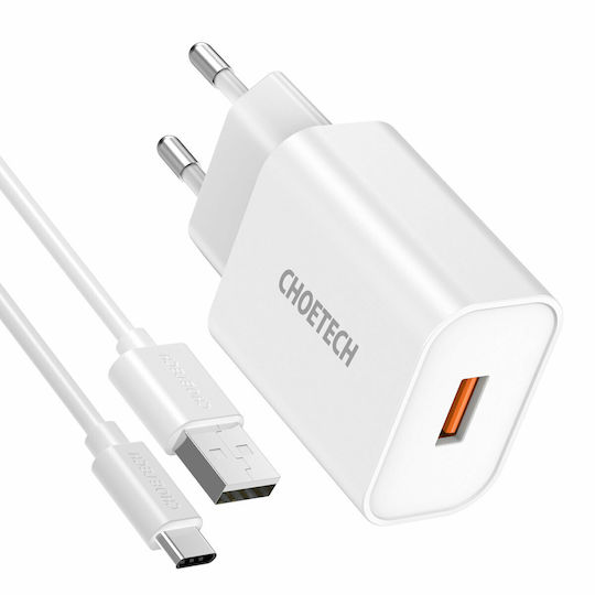 Choetech Încărcător cu Port USB-A și Cablu USB-C Quick Charge 3.0 Albς (Q5003)