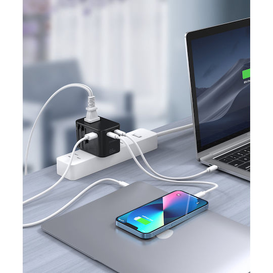 Choetech Φορτιστής Χωρίς Καλώδιο με Θύρα USB-A και 2 Θύρες USB-C 65W Power Delivery Μαύρος (PD5009)