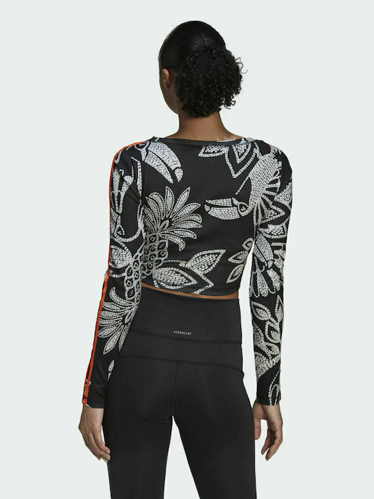 Adidas Crop Top Sportiv pentru Femei cu Mâneci Lungi Black / App Signal Orange