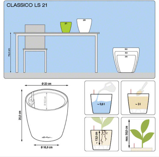 Lechuza Classico Premium Self-watering Pot Plastic 28x28x26cm.