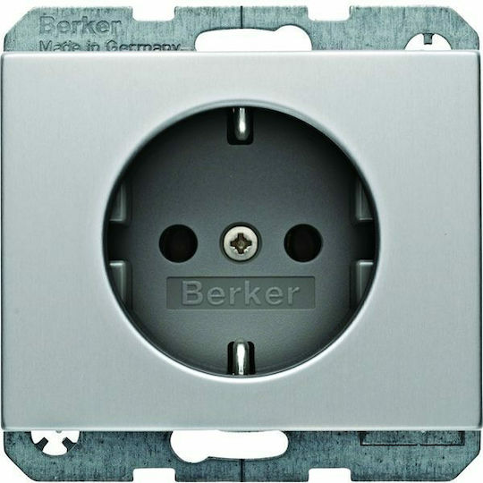 Hager K.5 Μονή Χωνευτή Πρίζα Ρεύματος Aluminium