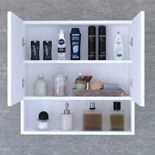 Pakketo Zante Quadratischer Badezimmerspiegel aus Spanplatte mit Regal & Schrank 70x70cm Weiß