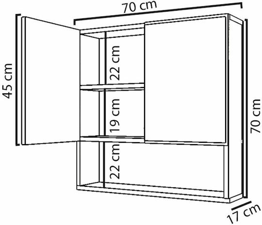 Pakketo Zante Quadratischer Badezimmerspiegel aus Spanplatte mit Regal & Schrank 70x70cm Weiß