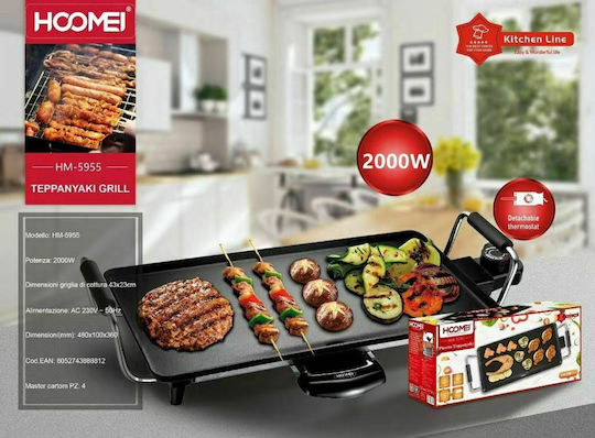 Hoomei Teppanyaki Grilling Plate with Adjustable Thermostat 2000W 43x23cm.