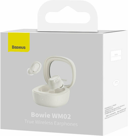 Baseus Bowie WM02 In-ear Bluetooth Handsfree Ακουστικά με Θήκη Φόρτισης Λευκά