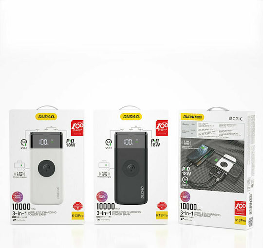 Dudao K13 Pro Power Bank 10000mAh 20W mit USB-A Ausgangsanschlüsse und USB-C Ausgangsanschlüsse Power Delivery / Schnellladung Weiß