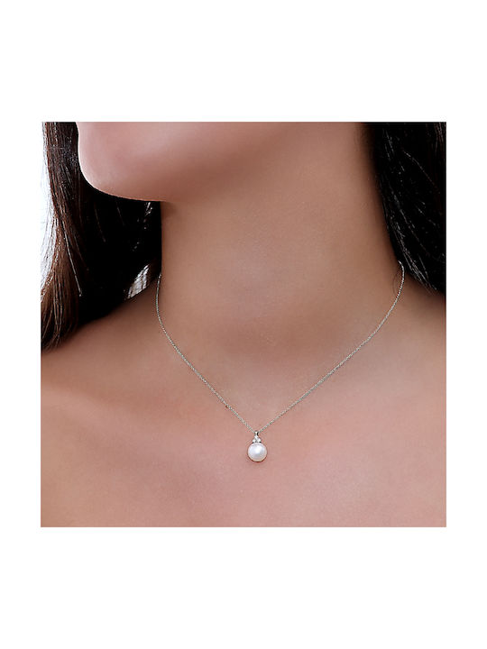 18K White Gold Necklace with Diamonds & Pearl (P-44786) / 18K White Gold Necklace (P-44786)