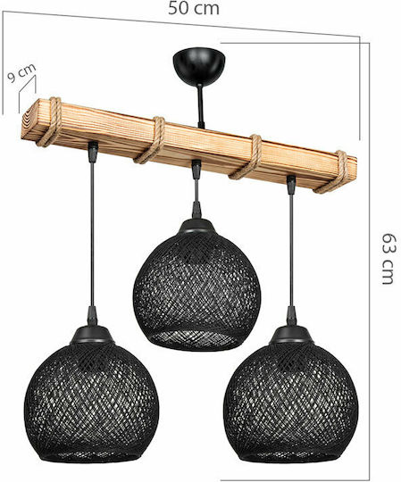 Pakketo PWL-1120 Κρεμαστό Φωτιστικό Μαύρο Boho με Σχοινί για Ντουί E27 50x20x63εκ.