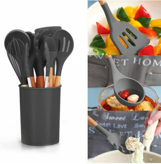 Silicone Cooking Utensil Set Black 12pcs