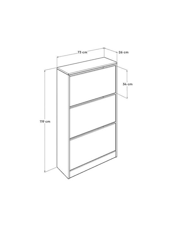 Wooden Shoe Organizer with 3 Shelves Red 73x26x119cm