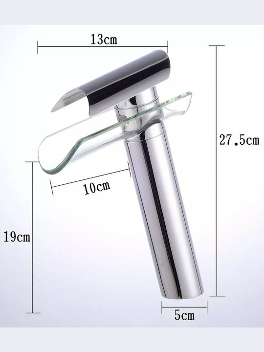 Poly-253 Αναμεικτική Μπαταρία Νιπτήρα Καταρράκτης Ασημί