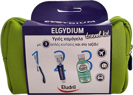 Elgydium Dental Travel Kit Manual Toothbrush Medium Green