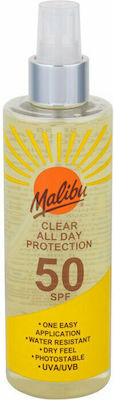 Malibu Clear All Day Protection Sun Lotion Waterproof Sunscreen Lotion for the Body SPF50 in Spray 250ml