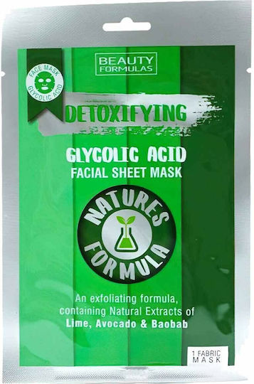 Beauty Formulas Clycolic Acid Sheet Μάσκα Προσώπου για Αποτοξίνωση με Πράσινο Τσάι