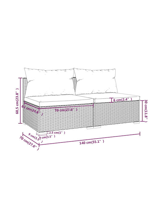 Zweisitziges Sofa Außenbereich Rattan mit Kissen 70x70x60.5cm