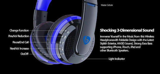 Ovleng MX666 Fără fir Over Ear Gaming Headset cu conexiune Bluetooth Albastru