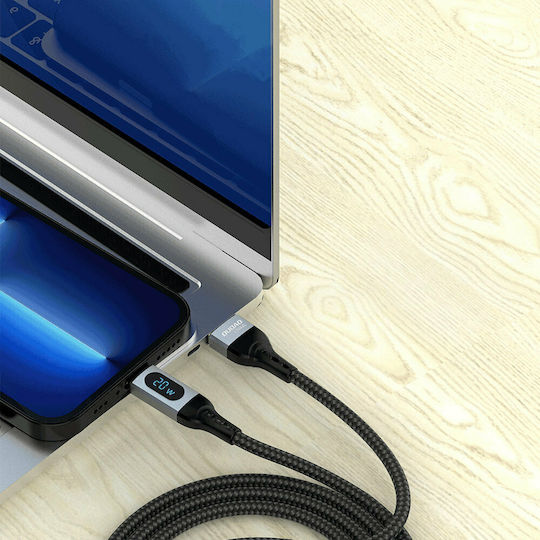Dudao L7 MaxL LED / Geflochten USB-C zu Lightning Kabel 20W Schwarz 1m