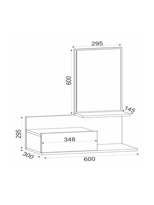 Rodos Entry Furniture with Mirror Natural 60x30x100cm