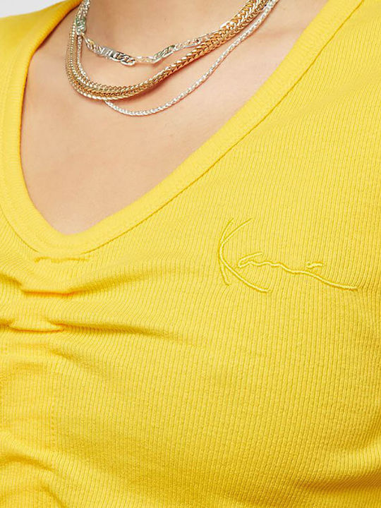 Summer Women's Blouse Short Sleeve with V Neckline Yellow