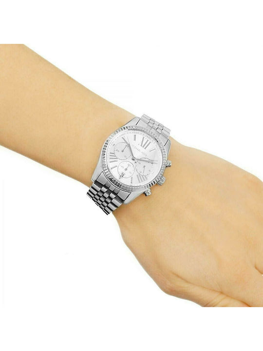 Michael Kors Lexington Women's Watch Chronograph with Silver Metal Bracelet