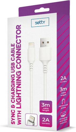 Setty USB to Lightning Cable Λευκό 3m (GSM109583)